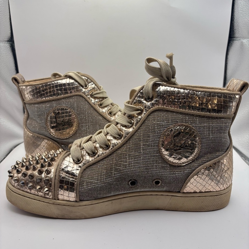 Authenticated Christian Louboutin Sneakers Spiked Sneakers Studded Sneakers Gold